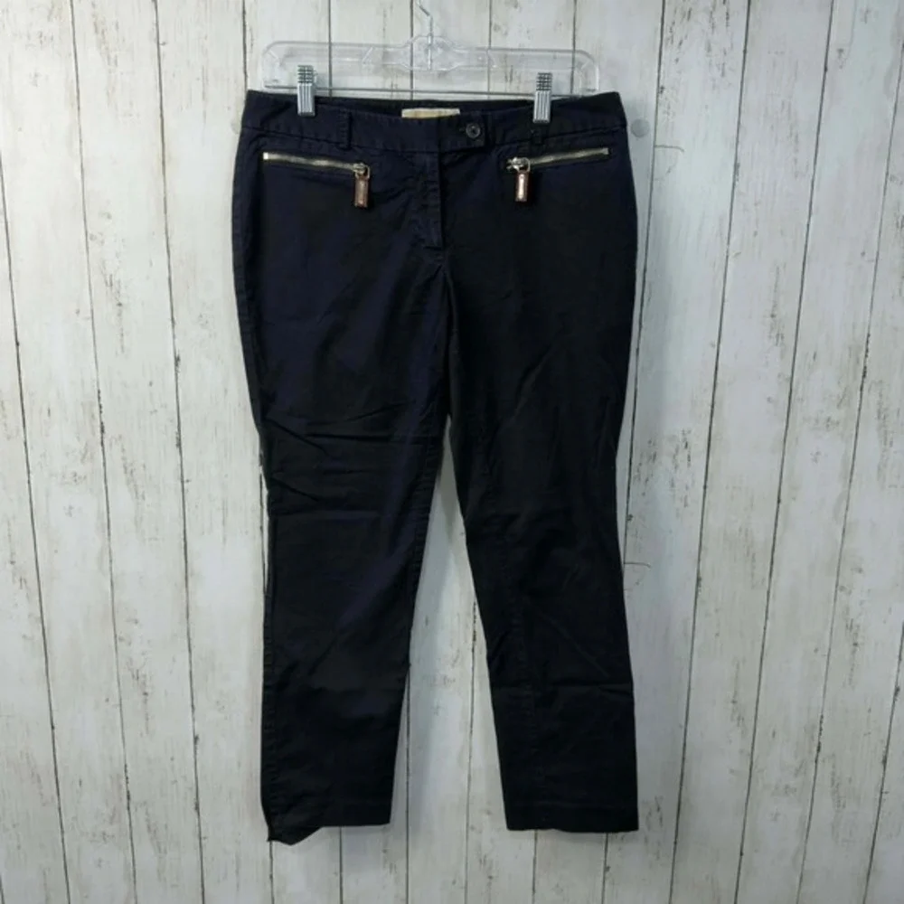 Michael Kors Women's Navy Ankle Pants Gold Zip Pockets Stretch Career Size 8P